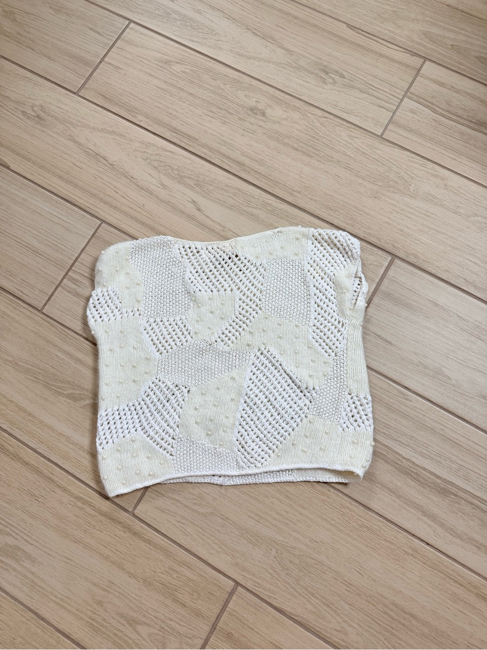 Samantha Starr Cream Patchwork Knit Blouse Sleeveless Geometric Popcorn Stitch S - Picture 6 of 6